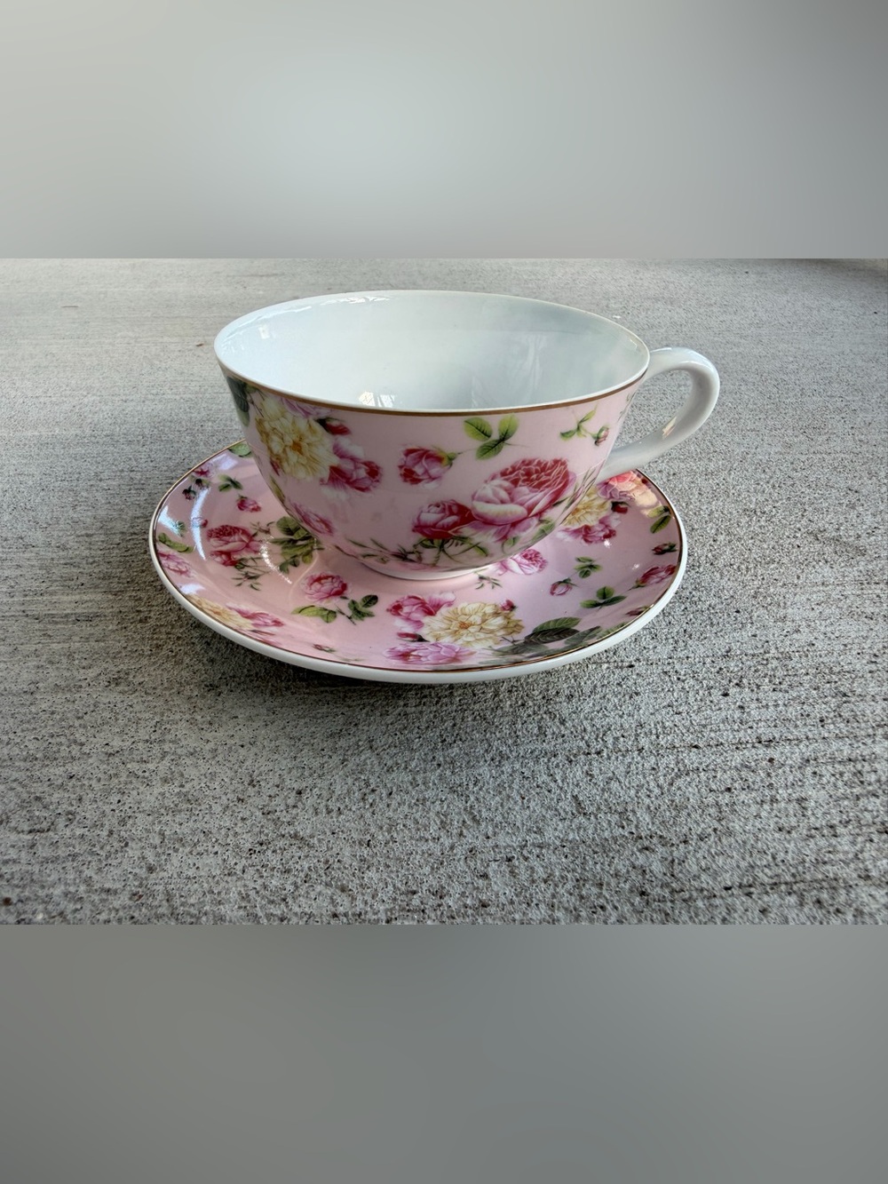 Sweet Living Pink Floral Rose Teacup and Saucer Set New Without Box